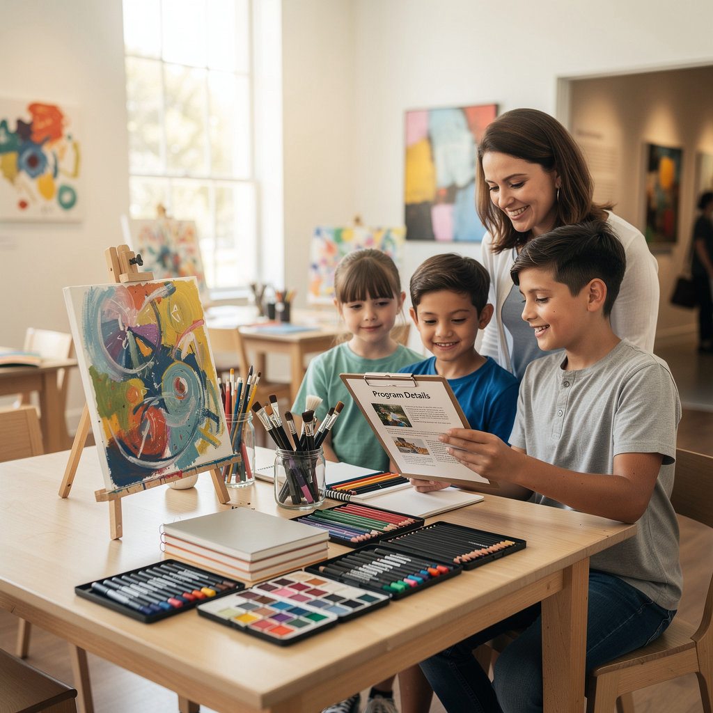 Ridley-Tree Education Center at McCormick children creating colorful art projects in a bright, inspiring studio environment